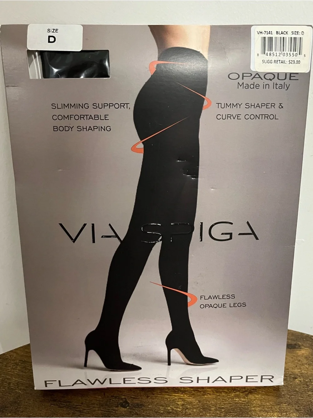 Via Spiga Flawless Shaper Opaque Control Tights Black Size D Made in Italy NIP